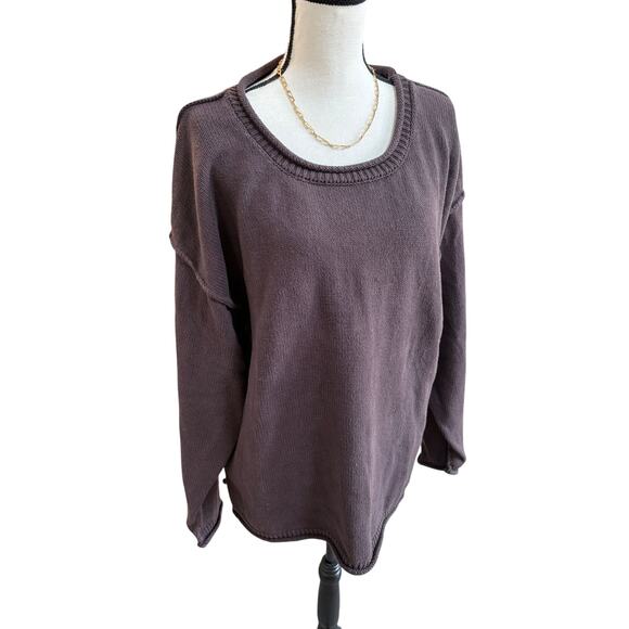 We The Free Free People Ella Roll Neck Knit Sweater Women's Brown L Oversized - Picture 3 of 8
